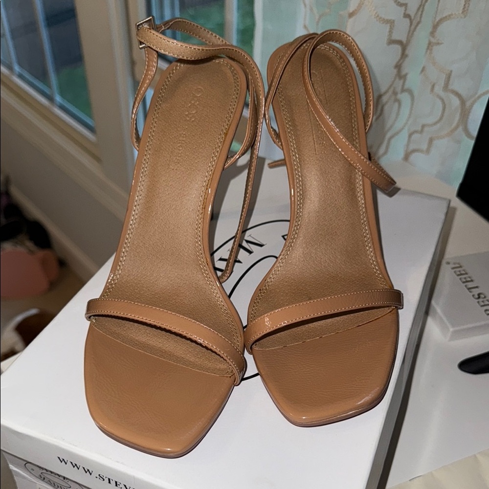 ASOS DESIGN Wide Fit Nova barely there heeled sandals Beige/UK 8 US 10